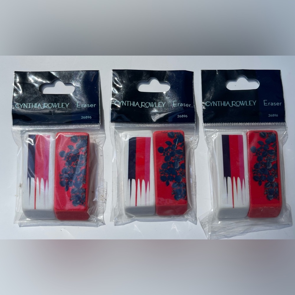 Cynthia Rowley Set of 3 Red, White & Blue Floral & Art Erasers